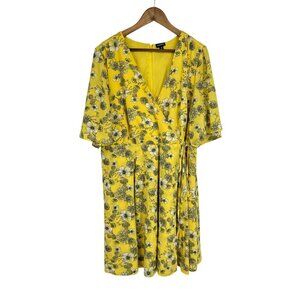 Torrid Yellow w Black White Flowers Mock Wrap Dress Torrid Size 20